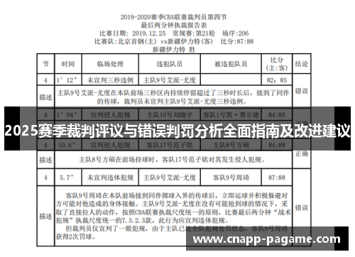 2025赛季裁判评议与错误判罚分析全面指南及改进建议