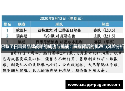 巴黎圣日耳曼品牌战略的成功与挑战：荣耀背后的机遇与风险分析